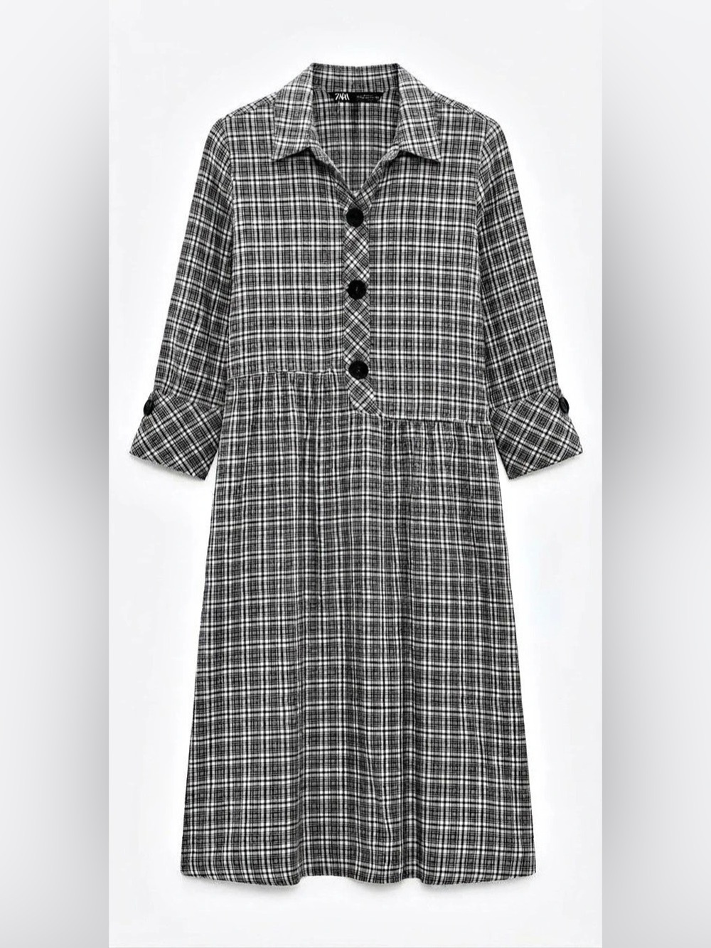 Zara Basic Plaid Midi Dress in Black & White Size Medium Like New